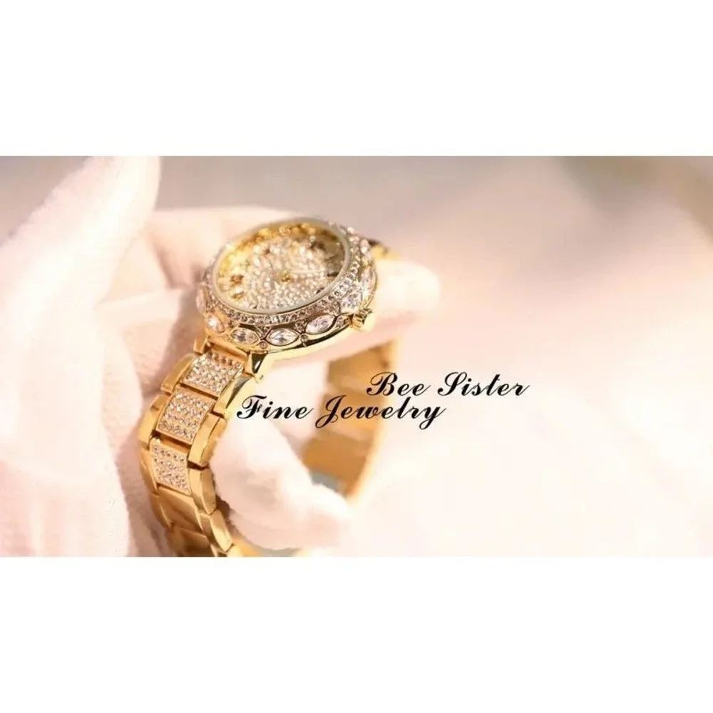 Watch Women Gold‎ Radiant Quartz Bracelet Wristwatch with Rhinestones